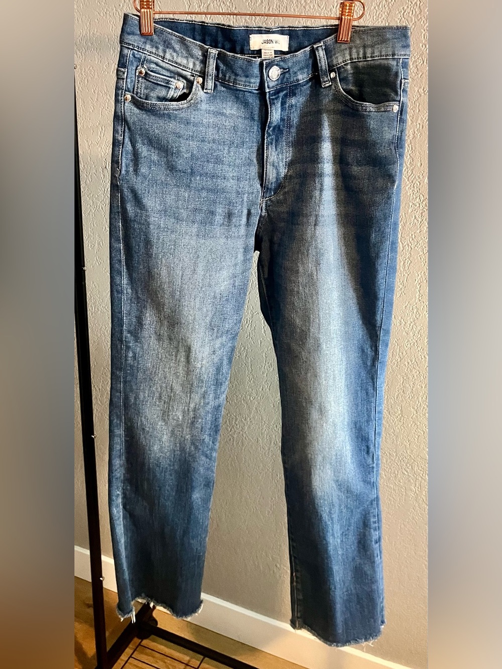 Jason Wu Straight Leg Faded Blue Jeans With Frayed Hem